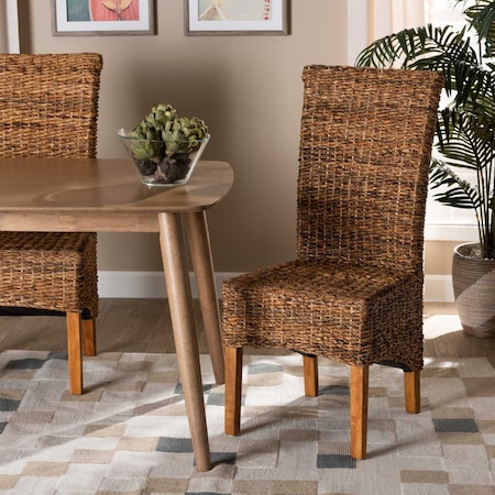 Baxton Studio Trianna Rustic Transitional Natural Abaca and Brown Finished Wood Dining Chair 207-12844
